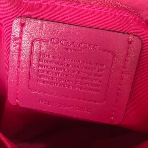 Coach Signature Print File Bag - Crossbody Dark Brown w/ Fuchsia Leather Piping - Picture 14 of 15